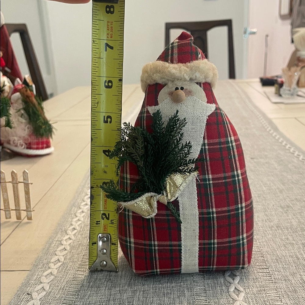 Hand Crafted Plaid Santa Duo with Greenery - Picture 3 of 6